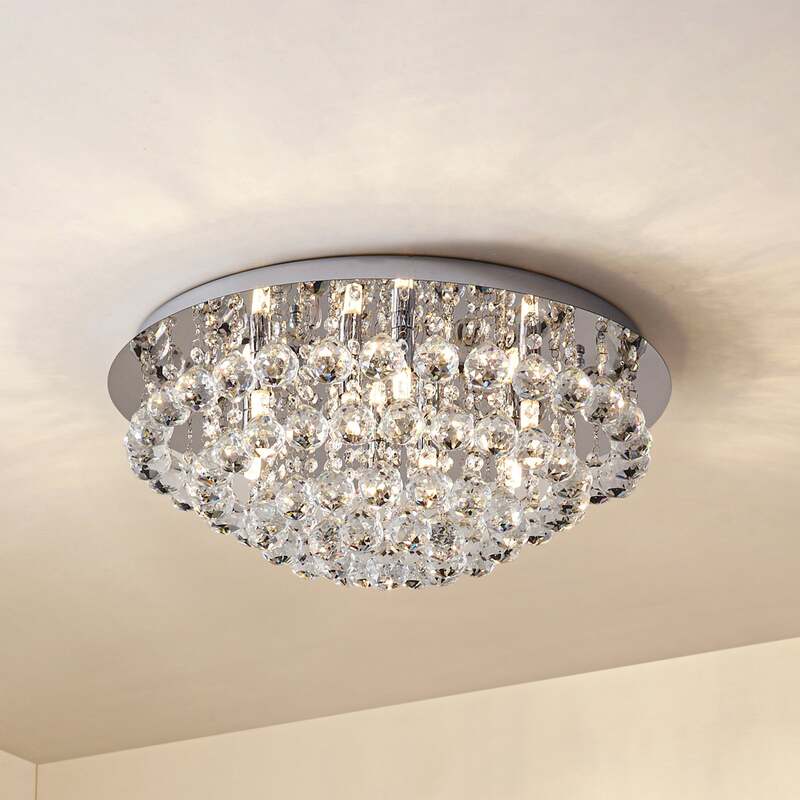 Lindby Deckenleuchte Antonino LED Kristall Deckenlampe dimmbar chrom Ø55cm 8-flg - 4251096590043