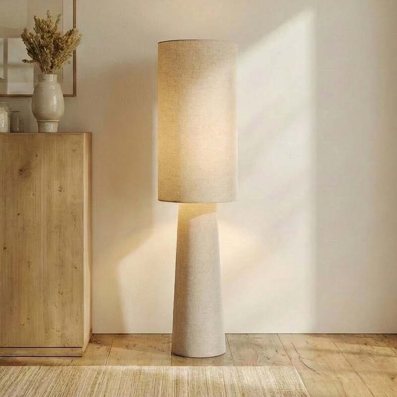 Lindby Stehleuchte Standlampe Elfie Leuchte Leinen Beige skandinavisches Design - 4255830906473