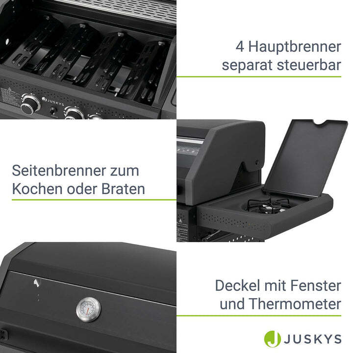 BBQ Gasgrill Savannah Grillwagen 4 Hauptbrenner 1 Seitenbrenner anthrazit grau - 4262437181202