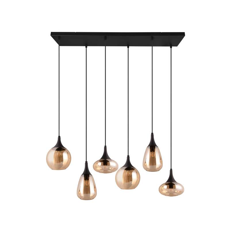 TRIO LIGHTING Hängeleuchte Pendelleuchte Lumina 6-flammig dimmbar schwarz amber - 4017807577730