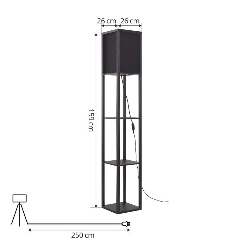 Lindby Stehleuchte Birta schwarz Regal Holz Lampe 159cm E27 15W LED Leuchte - 4251911772807