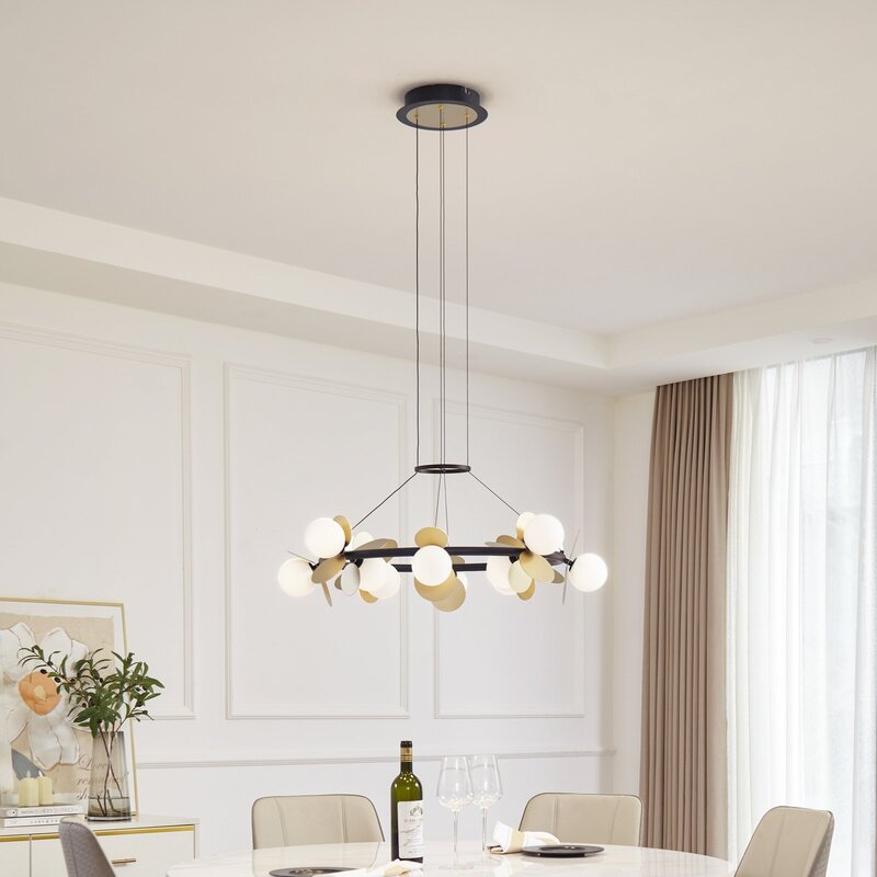 Lucande Pendelleuchte Hängeleuchte LED Pallo Glas Esszimmer schwarz gold dimmbar - 4251911775877
