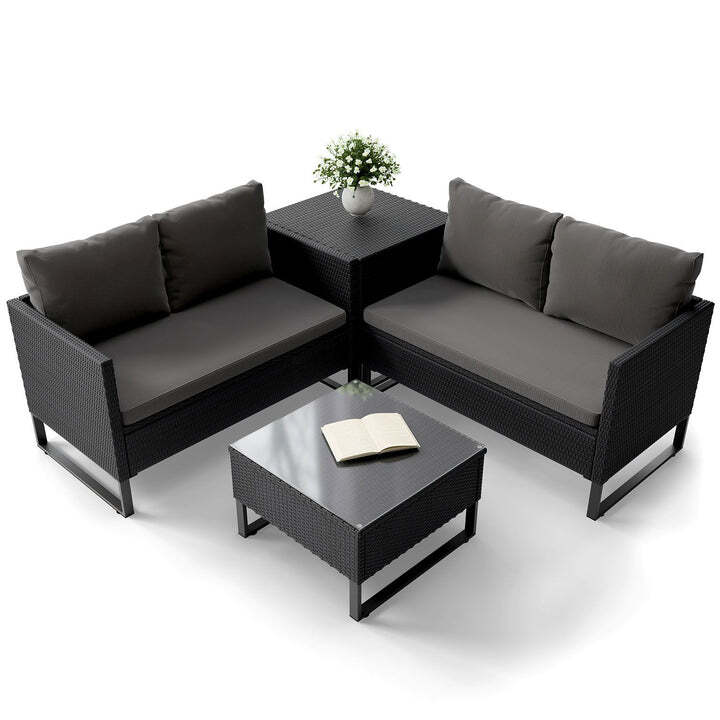 Gartenlounge Santorini 4 Personen modulare Polsterlounge Polyrattan Schwarz - 4262437180298