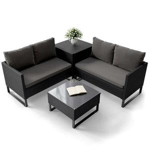 B-Ware Gartenlounge Santorini 4 Personen modulare Polsterlounge Polyrattan Schwarz