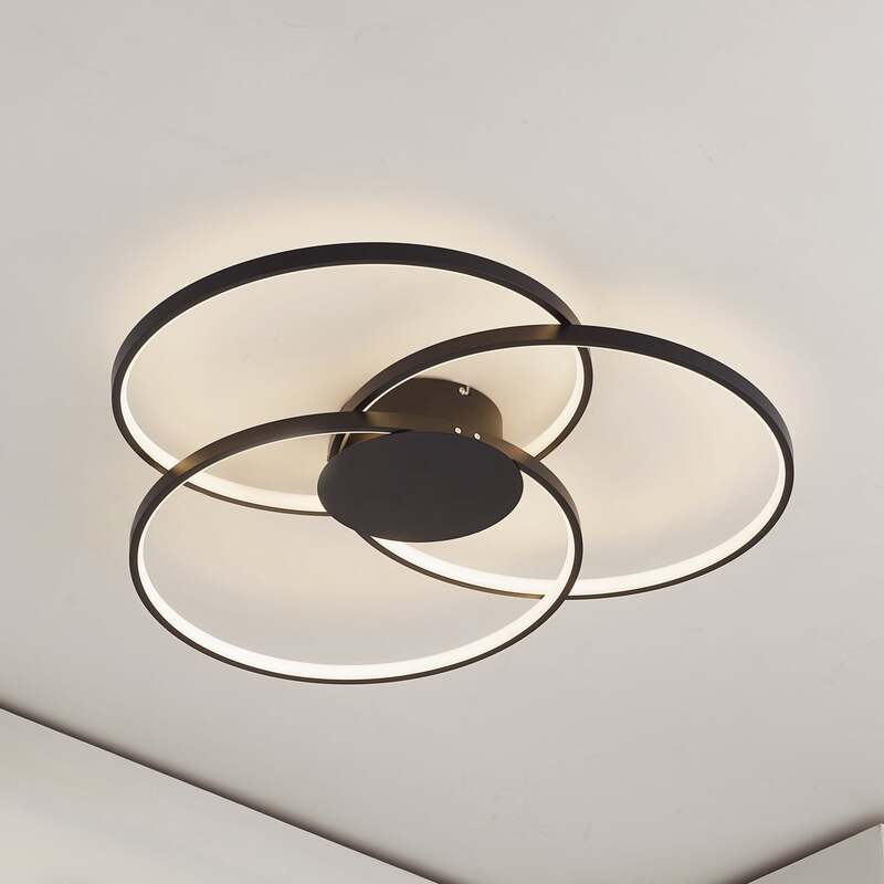 Lindby Deckenleuchte Lampe Riley LED dimmbar schwarz Holzoptik 3000K 76x73cm - 4251096574043