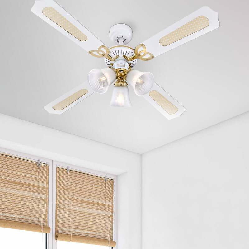 Westinghouse Deckenventilator Princess Trio Rattan Ø105cm weiß leise E14 Licht - 4895105600400