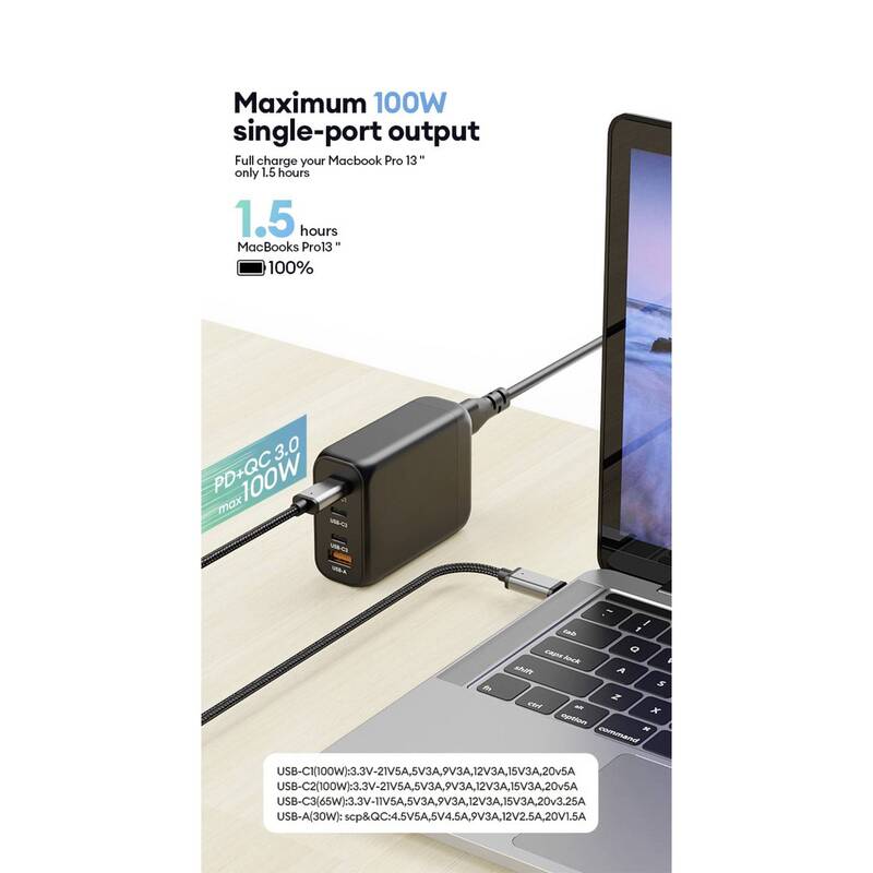 VOLTCRAFT USB Ladegerät Station Schwarz UC-3C1A140W02 GaN Netzteil 140W - 4064161342894