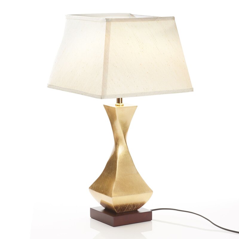 Schuller Valencia Tischleuchte Lampe gold Textil Holz Deco Schalter Fuß beige - 8435435322946