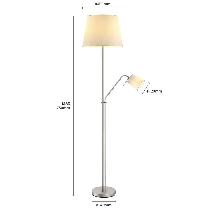 Lindby Stehleuchte Nantwin LED Stehlampe Lampe Leselampe nickel weiß 175cm - 4251096573411