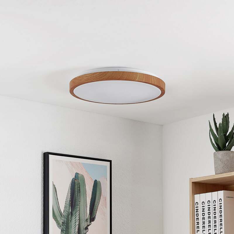 Lindby Deckenleuchte Mynte LED Lampe Leuchte warmweiß Holzoptik Ø42cm 3000K - 4251911700404