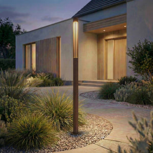 B-Ware Lindby Wegeleuchte Gartenleuchte Fjorya LED Pollerleuchte braun IP65 90cm