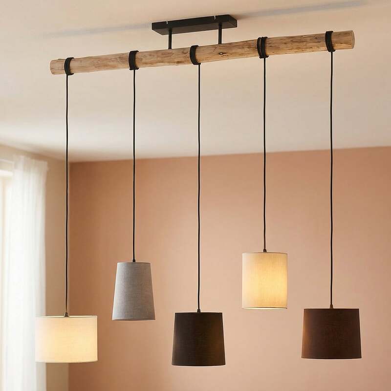 Lindby Hängeleuchte Amilia LED Pendelleuchte Lampe 5-flg grau beige E27 60W - 4251911719413