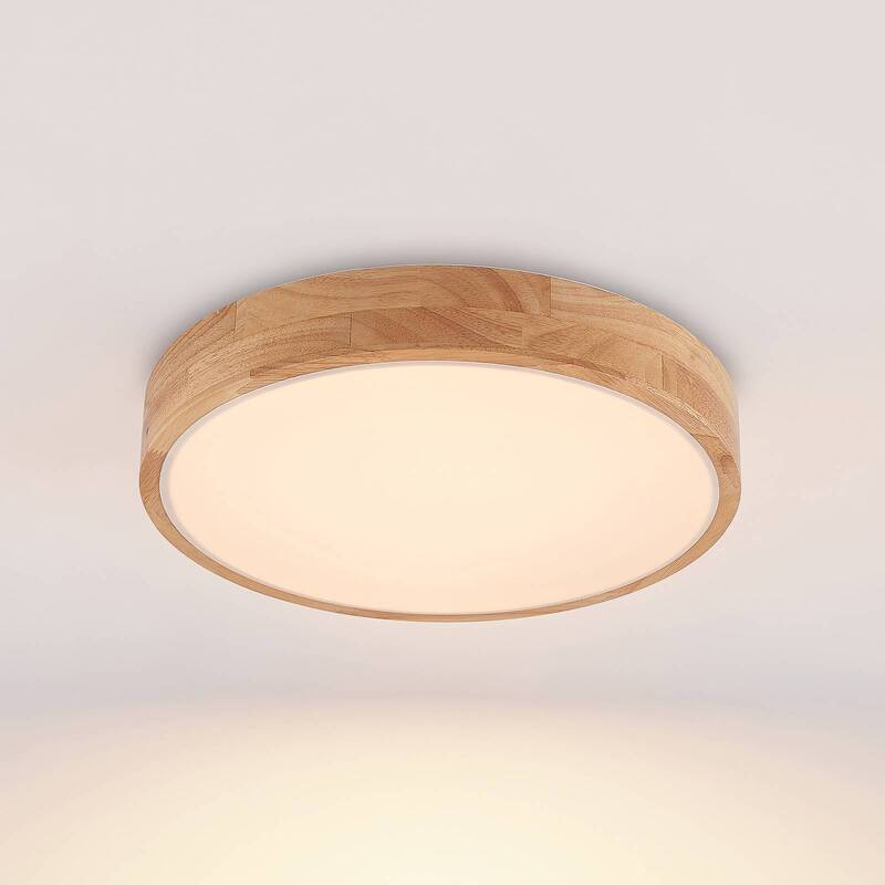 Lindby Deckenleuchte Holz/Weiß Milada LED Lampe dimmbar CCT Fernbedienung 40cm - 4251096589948