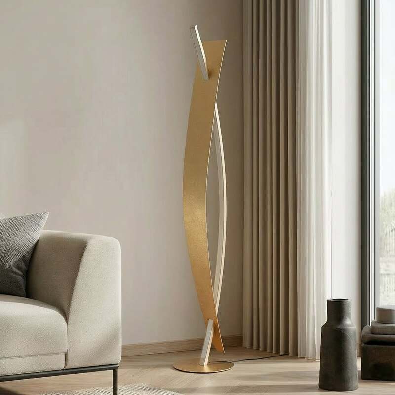 Lucande Stehleuchte Lampe Marija LED dimmbar goldfarben 140cm warmweiß 3000K - 4251096552676