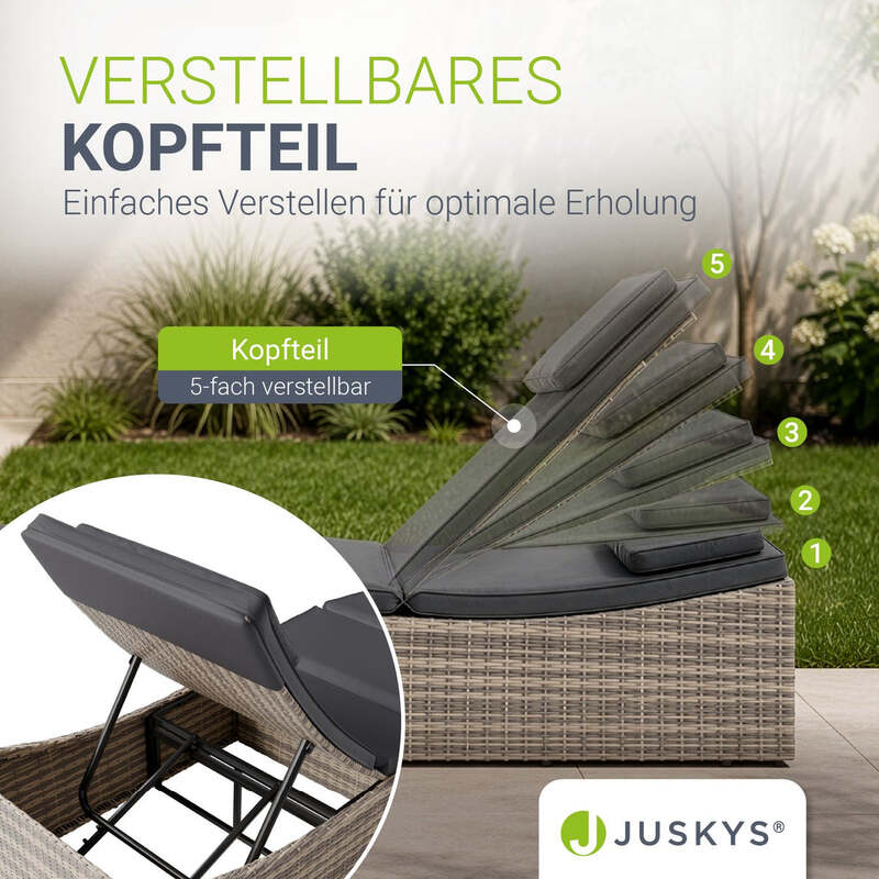 Faltbare Polyrattan Sonnenliege Lamia Relaxliege Gartenliege grau 200x60cm - 4262437181110