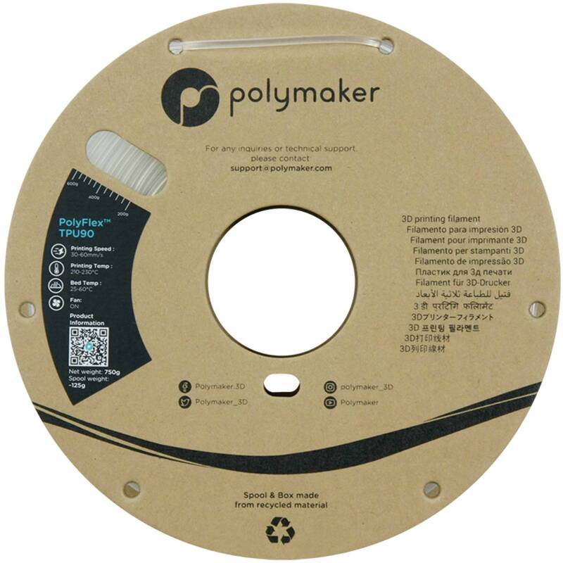 Polymaker PD02009 Filament TPU Material 2.85 mm 750 g Klar PolyFlex 1 St - 6938936711889