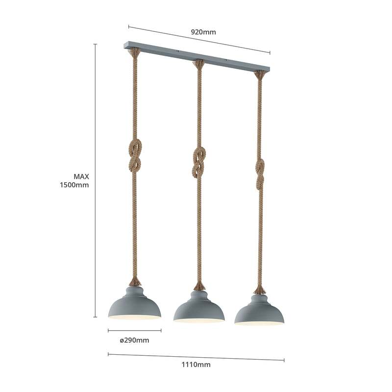 Lindby Hängeleuchte Chaby 3-flammig LED Pendelleuchte dimmbar hellgrau 111cm - 4251096568585