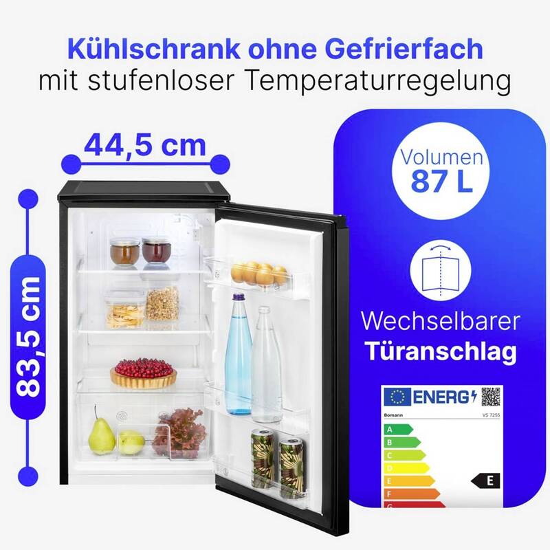 VS 7255 Kühlschrank Vollraumkühler schwarz 45cm E 87L SIEHE TEXT/FOTO - 4004470725513