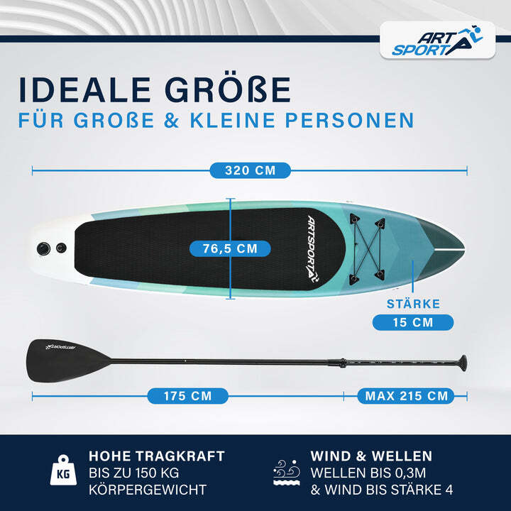 Stand Up Paddling Board Blue Wave SUP Board Komplett Set Zubehör blau Aufblasbar - 4260565524854
