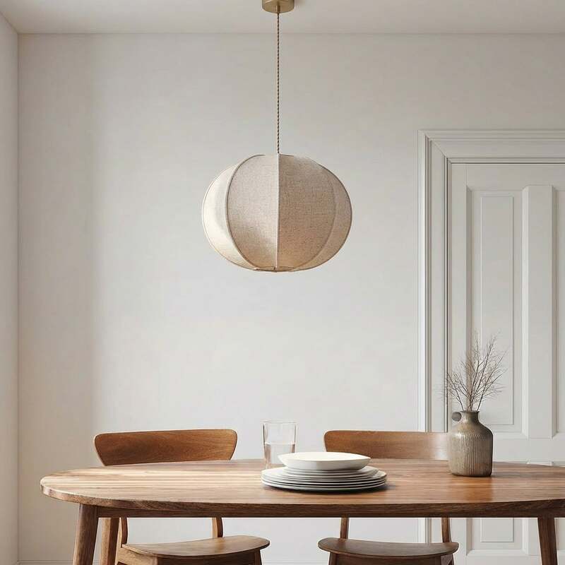 Lindby Hängeleuchte Pendelleuchte Elfie Textil Leinen beige E27 47 cm - 4255830906503