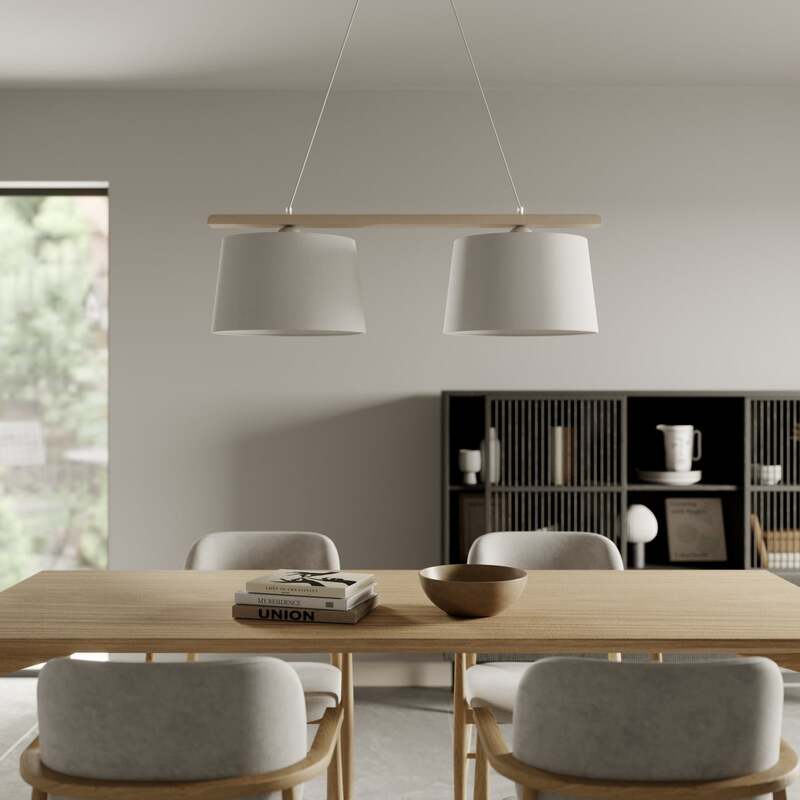 Hängelampe Hängeleuchte Sweden LED Pendelleuchte dimmbar altweiß Holz 90cm Lampe - 5907687435130