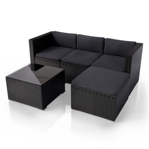 B-Ware Polyrattan Lounge Punta Cana Outdoor Sitzgarnitur für 4 Personen schwarz grau