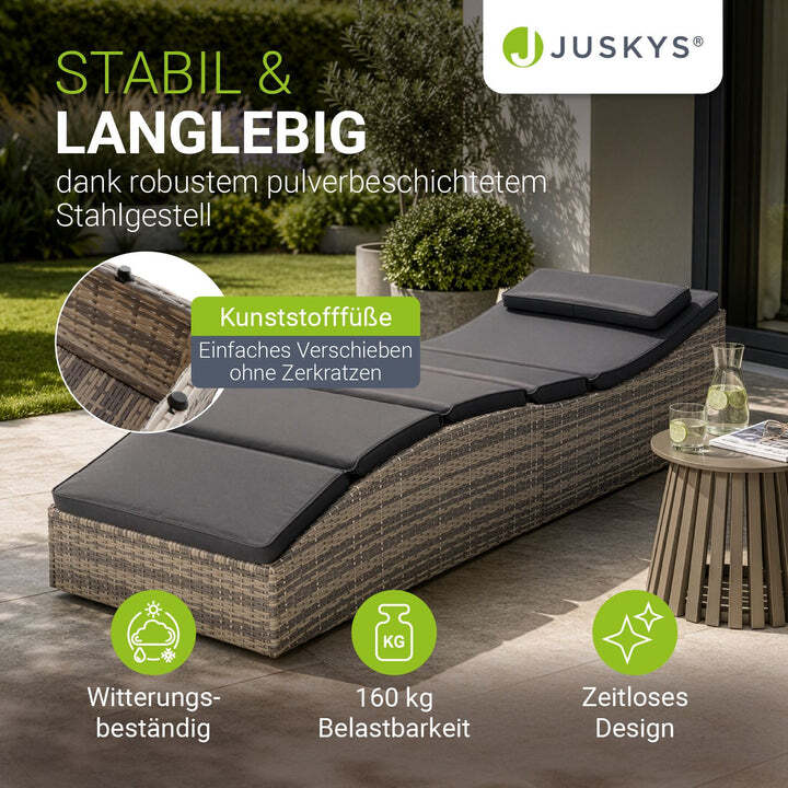 Faltbare Polyrattan Sonnenliege Lamia Relaxliege Gartenliege grau 200x60cm - 4262437181110