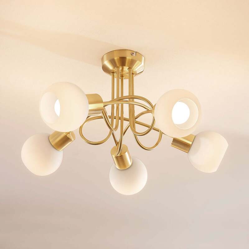 Lindby Deckenlampe Elaina LED Lampe 5-flg dimmbar messing Ø50cm Wohnraumleuchte - 4251096542103
