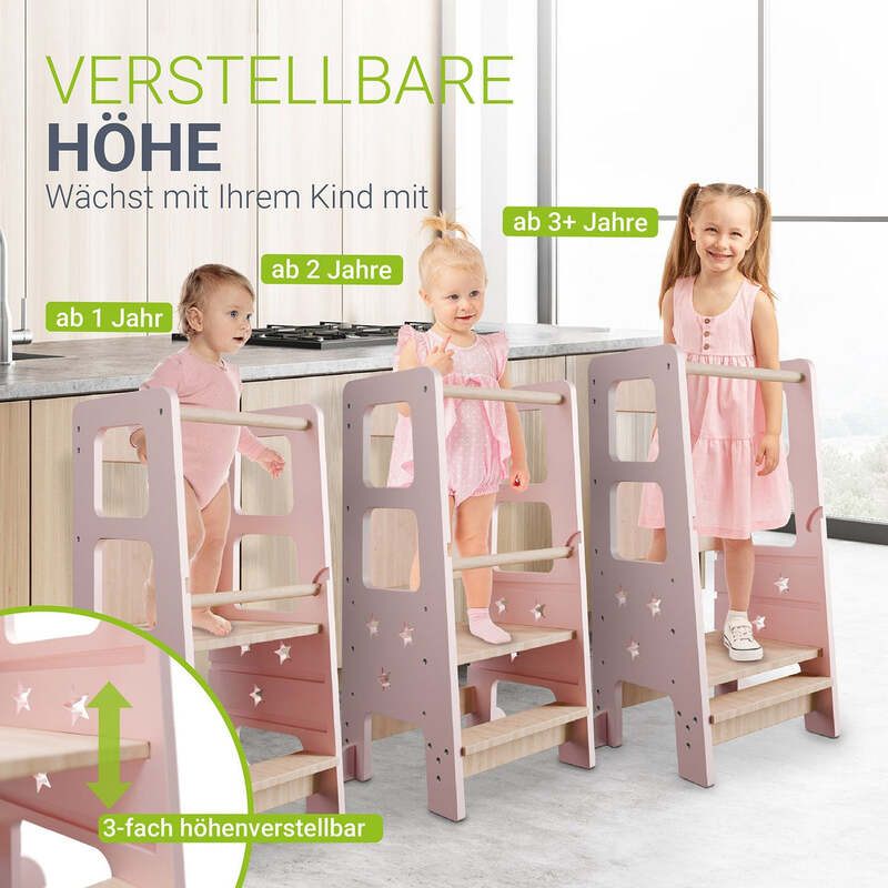 Lernturm Henny Kinderhochstuhl höhenverstellbar stabil rosa 40x90 cm ab 1 Jahr - 4262437182872