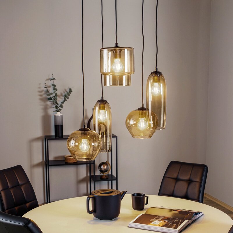 Euluna Pendelleuchte Hängelampe Svala Rondell rauchgrau schwarz Glas E27 LED - 4251911797589