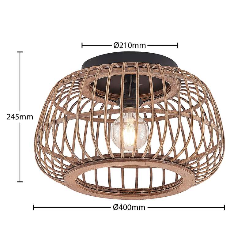 Lindby Deckenleuchte Bominio LED Lampe Rattan schwarz matt Ø40cm dimmbar 24,5cm - 4251911731354