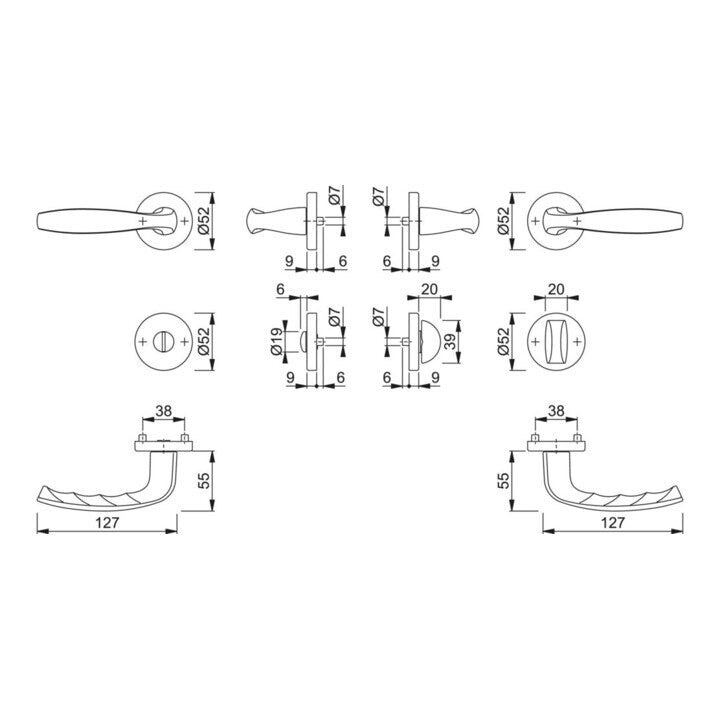 Hoppe Rosettengarnitur Beschlag Innentür Aluminium F1 rund Schnellstift DIN L R - 4012789502046