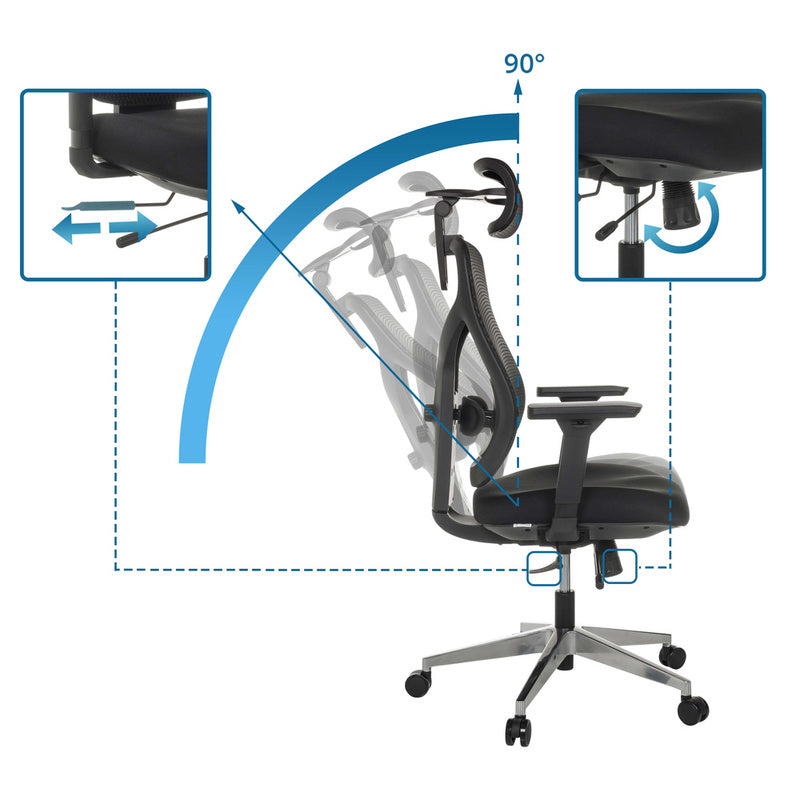 hjh OFFICE Bürostuhl CASSILIS B schwarz Netzstoff Kopfstütze Lordosenstütze - 4064323039020