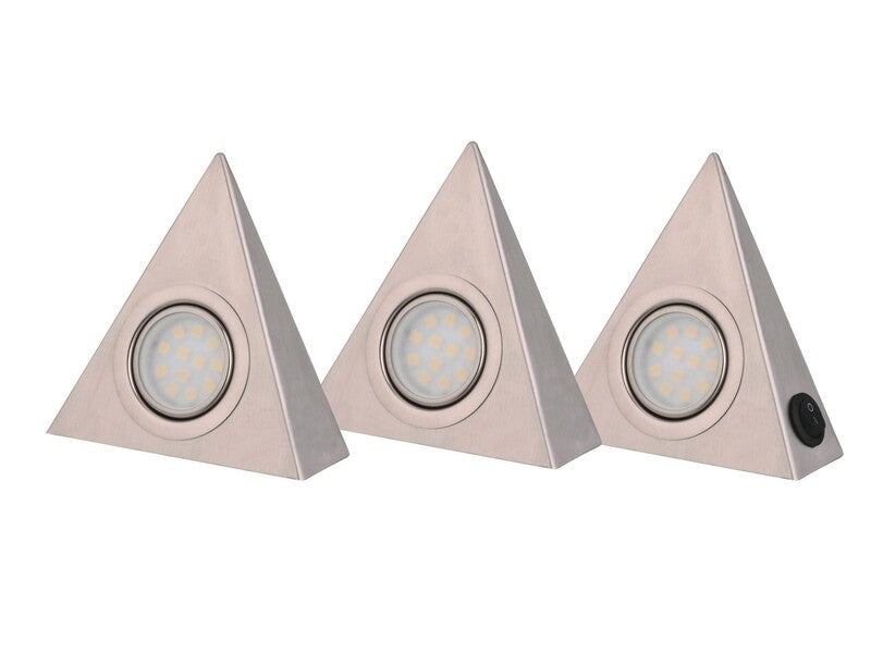 LED Dreieckleuchte Edelstahl 3 Stück Warmweiß Unterbauleuchte Silber 17x14cm - 4007878500454