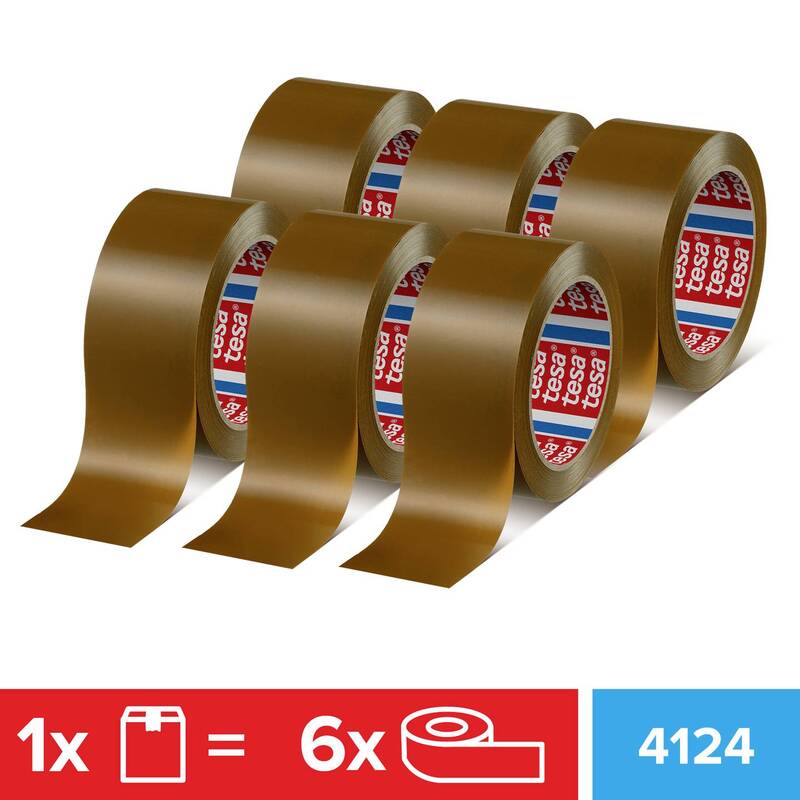 Tesa Packband Paketband braun 4124 PVC 6 Rollen 66m x 50mm Naturkautschuk - 4005801197481