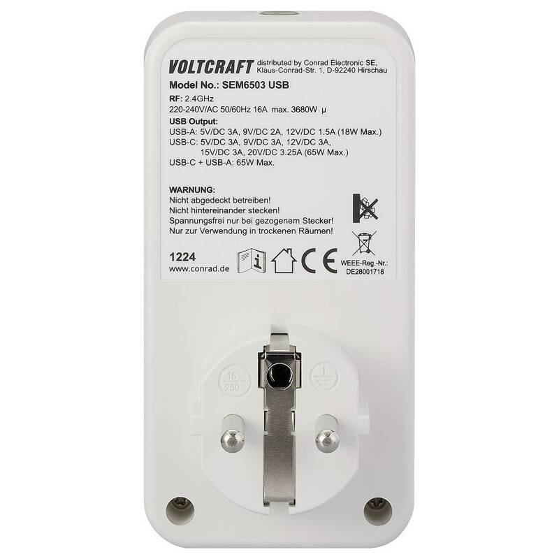 VOLTCRAFT Energiekostenmessgerät Messgerät USB Ladeleistung WLAN Funksteckdose - 4064161293738