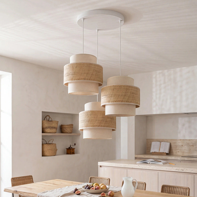 DUOLLA Hängelampe Hängeleuchte Space 3-flg LED Pendellampe Textil ecru/beige - 5905399752248