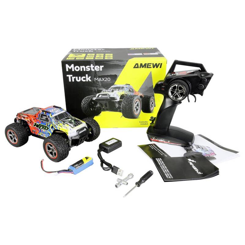 Amewi MAX20 1:20 RC Monstertruck Elektro 4WD Blau Orange mit Lichteffekt - 4262500341229