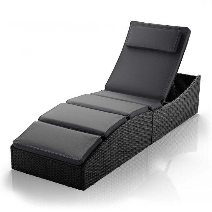 Faltbare Polyrattan Sonnenliege Lamia Relaxliege mit Kissen Schwarz Grau - 4262437181103