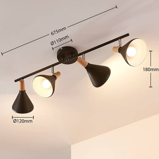Lindby Deckenleuchte Lampe Arina Schwarz Metall Holz 4 flammig Wohnzimmer Esszim - 4251096547023