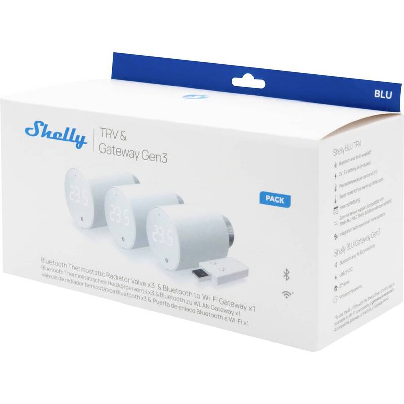 Shelly Heizkörperthermostat BLU TRV 3-er Pack Bluetooth Gateway smart weiß - 3800235268339