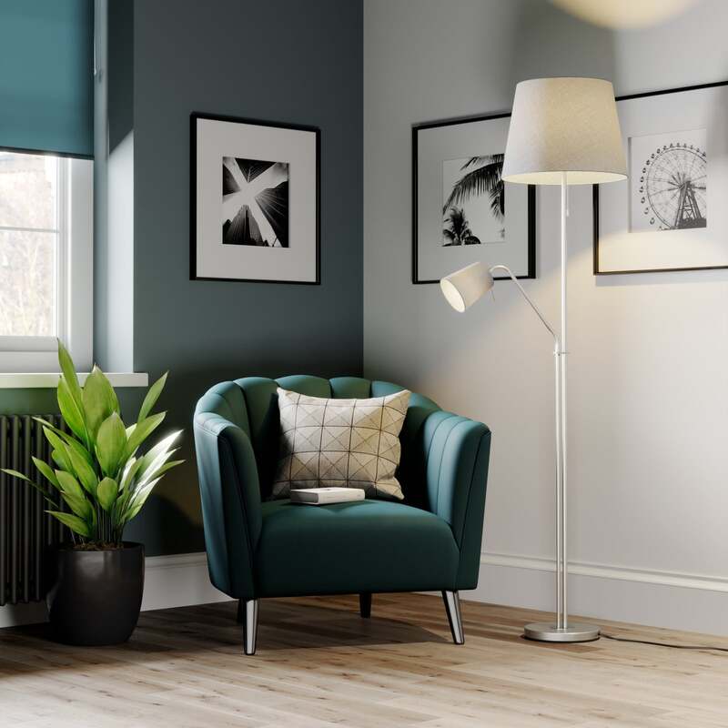 Lindby Nantwin Stehleuchte Lampe grau Lichtquelle E27 LED Stoffschirm 2STÜCK - 4251096573435
