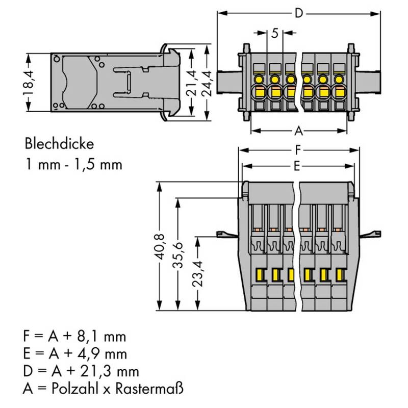 WAGO Buchsengehäuse Kabel Steckverbinder Rastermaß 5 mm 769-610/005-000 20 St - 4044918840965