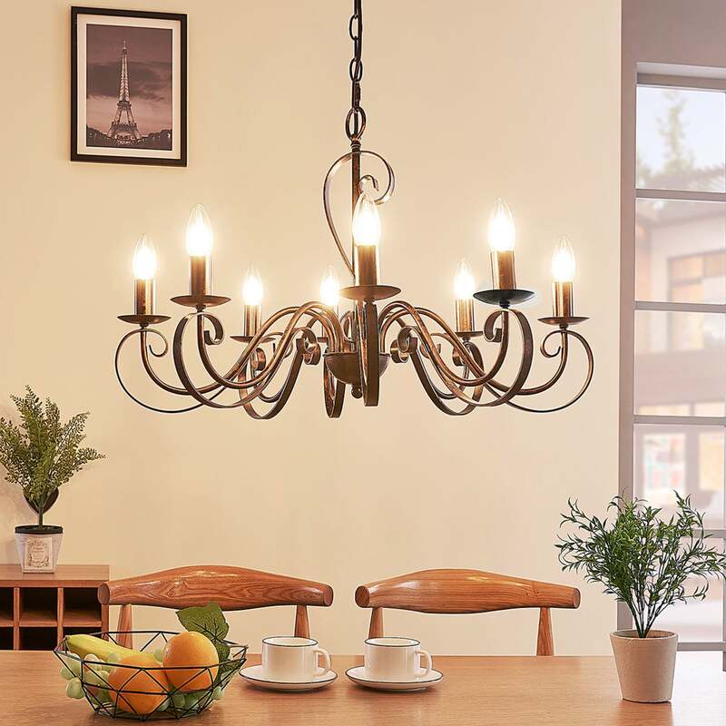 Lucande Kronleuchter Caleb 8-flg. LED Hängelampe dimmbar rostfarben Metall - 4251096509878