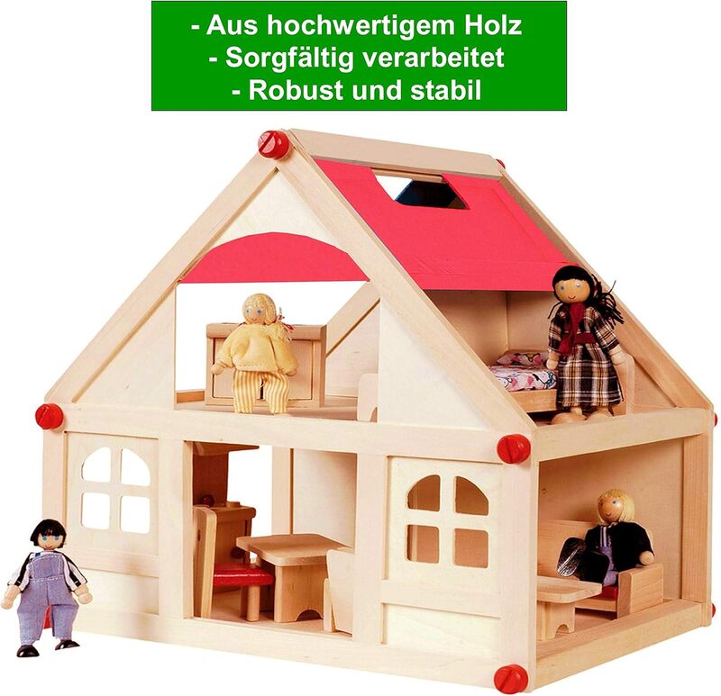 COSTWAY Izzy Puppenhaus aus Holz 23cm für Kinder ab 3 Jahren beige - 4047385571202