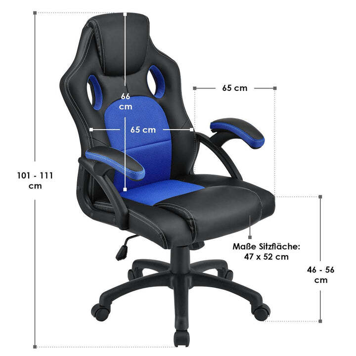 Racing Schreibtischstuhl Montreal ergonomisch mit verstellbarer Rückenlehne blau - 4260304763179