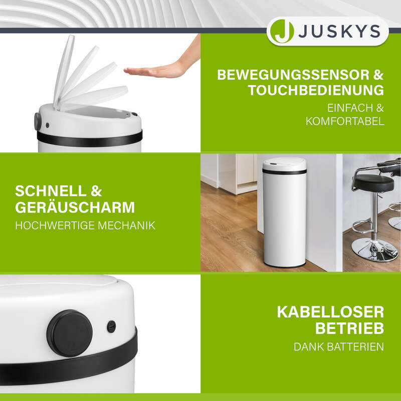 Runder Mülleimer mit Sensor Automatischer Abfalleimer Hygienisch 50L Weiß Ø31cm - 4260565529736