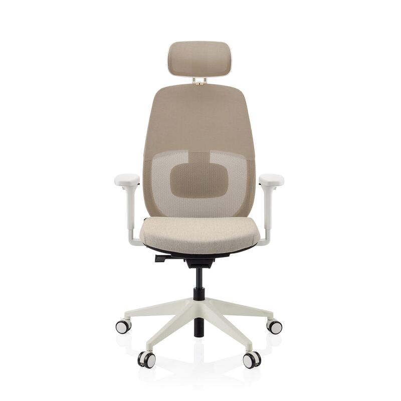 hjh OFFICE Bürostuhl Drehstuhl Stuhl Skandis Pro Kopfstütze Beige Weiß Mesh - 4064323109235