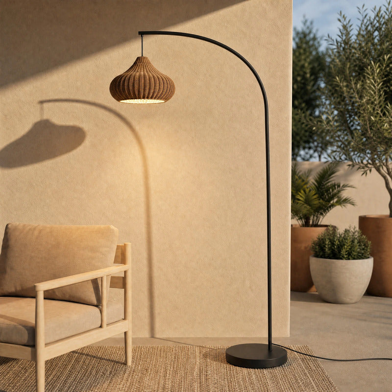 Lucande Außenstehleuchte Gartenlampe Taniola Rattanleuchte beige 195cm IP44 - 4251911798746