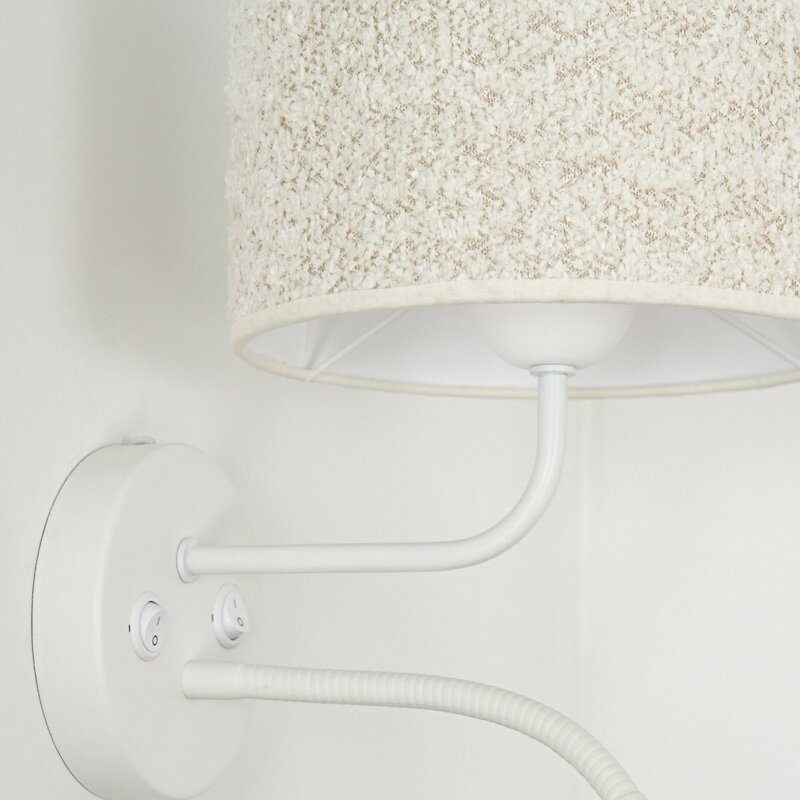 Duolla Wandleuchte Wandlampe Roller Bouclé Leselicht Textil Metall weiß creme - 5905317606646